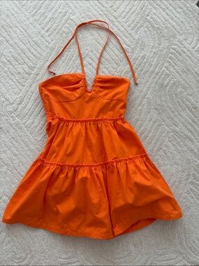 Orange Halter Mini Dress - Women's Summer Dress